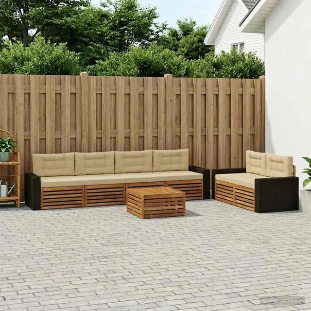vidaXL Buiten bankenset 7 st 6-zits Natuurlijk en Beige