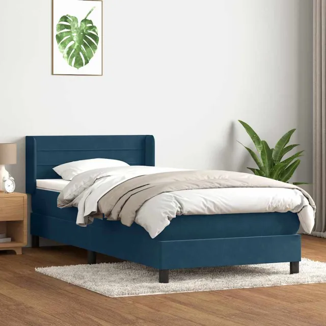 vidaXL Boxspring met matras fluweel donkerblauw 80x220 cm blauw
