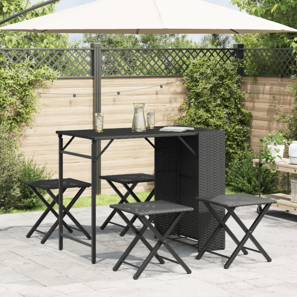 vidaXL 5-delige Tuinset inklapbaar poly rattan zwart, foto 2