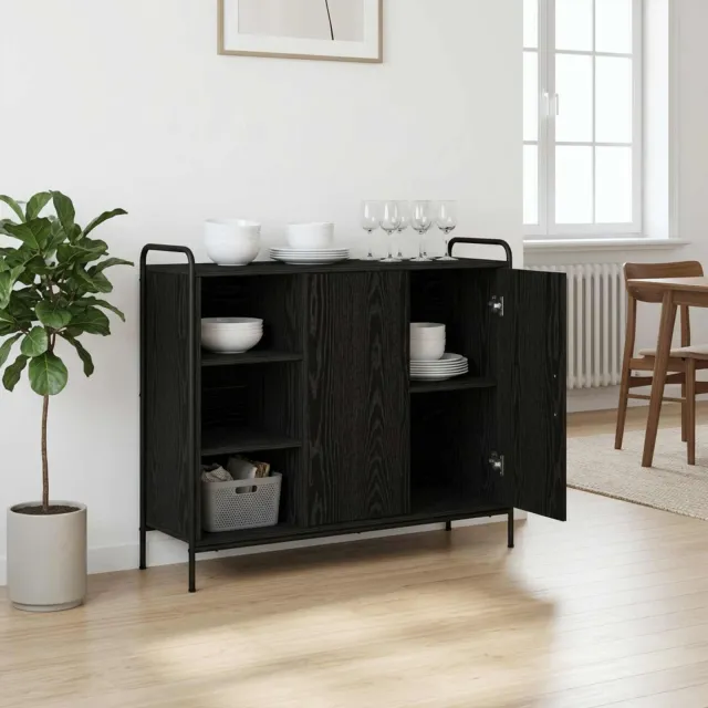 vidaXL Dressoir Zwart eiken 97 x 33 x 81 cm Bewerkt hout, foto 2