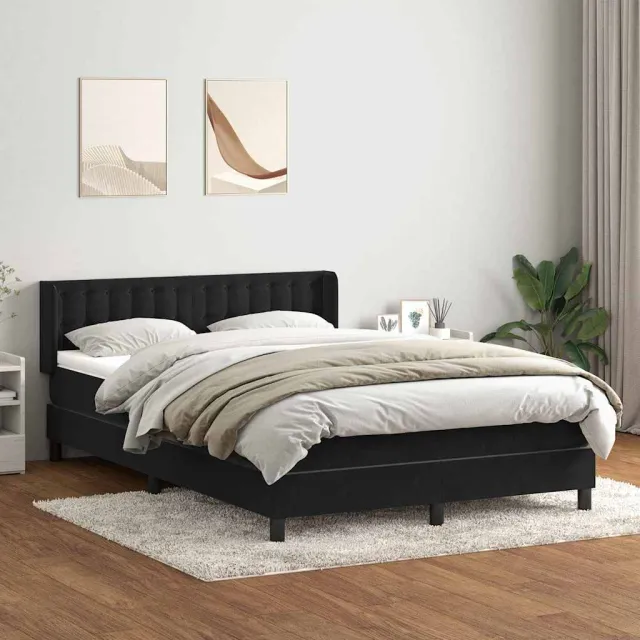 vidaXL Boxspring met matras fluweel zwart 160x210 cm