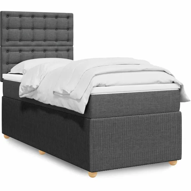 vidaXL Boxspring met matras stof donkergrijs 100x200 cm grijs