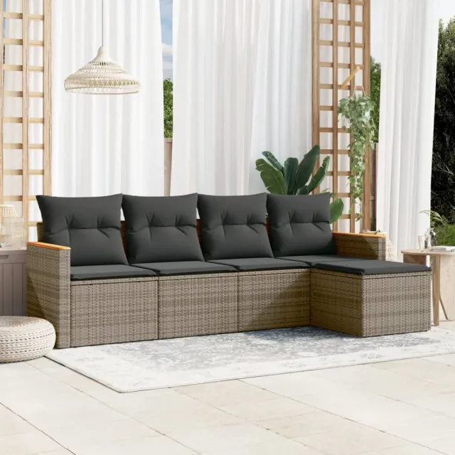 vidaXL 5-delige tuinbankset met kussens, grijs polyrotan, foto 2
