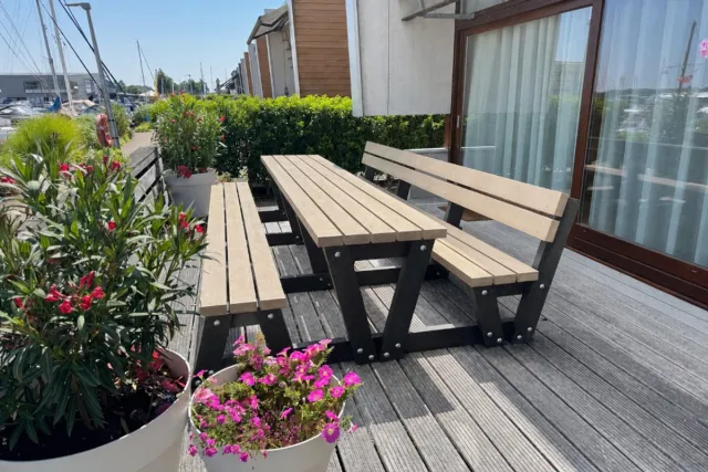 Rockwood® Picknicktafel Eik - Zwaar Kunststof - Mineral Grey (175kg) 1.80m Naturel