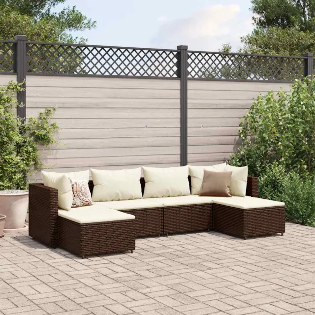 vidaXL 6-delige Loungeset met kussens poly rattan bruin, foto 2