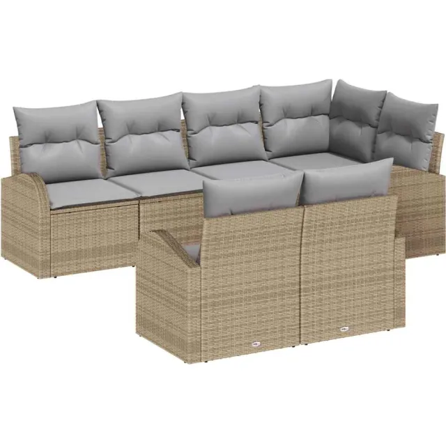 vidaXL Tuinbankenset 7 st Beige en Licht Grijs poly rattan