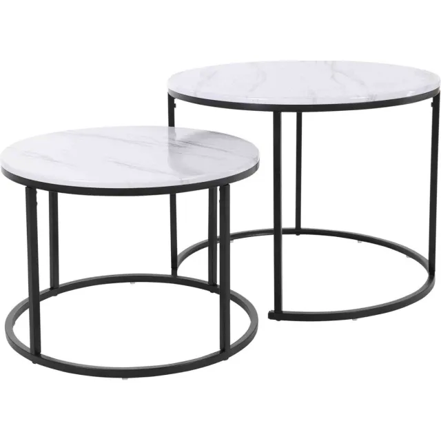 H&S Collection HS Collection Bijzettafel set - 2-delig - wit marmer - 45 cm