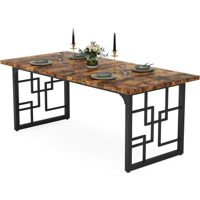 Tribesigns Keukentafel - Eettafel - 160 x 80 x 75 cm - Eetkamertafel Voor 6 Personen - met Stevige Metalen Poten - Industrieel Design - Vintage - Bruin