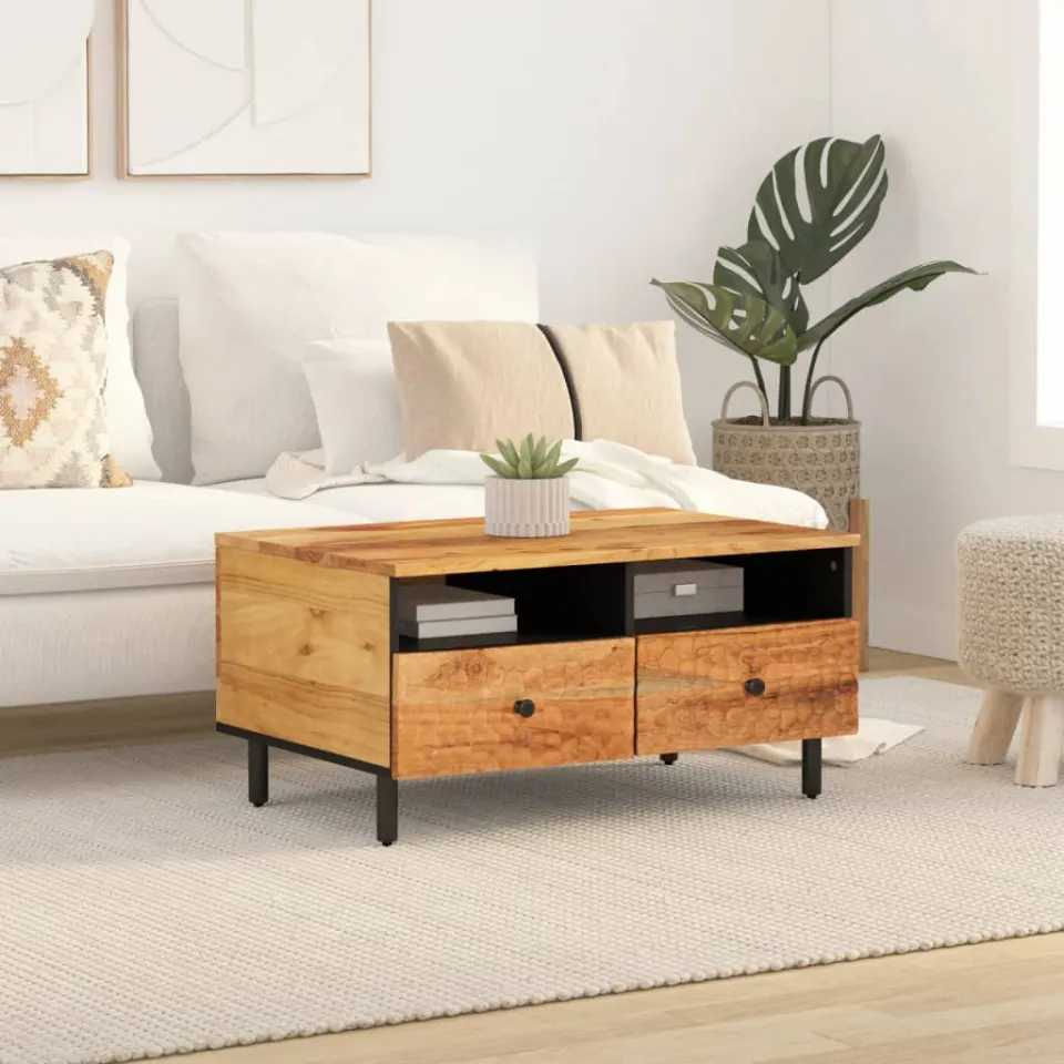 vidaXL Salontafel 80x54x40 cm massief acaciahout bruin, foto 3