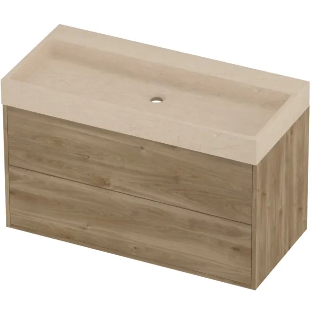 Proline Evoli Badmeubelset Hardsteen Loft 2 Laden 100x46x62 cm Sand Stone Cider Oak Eiken