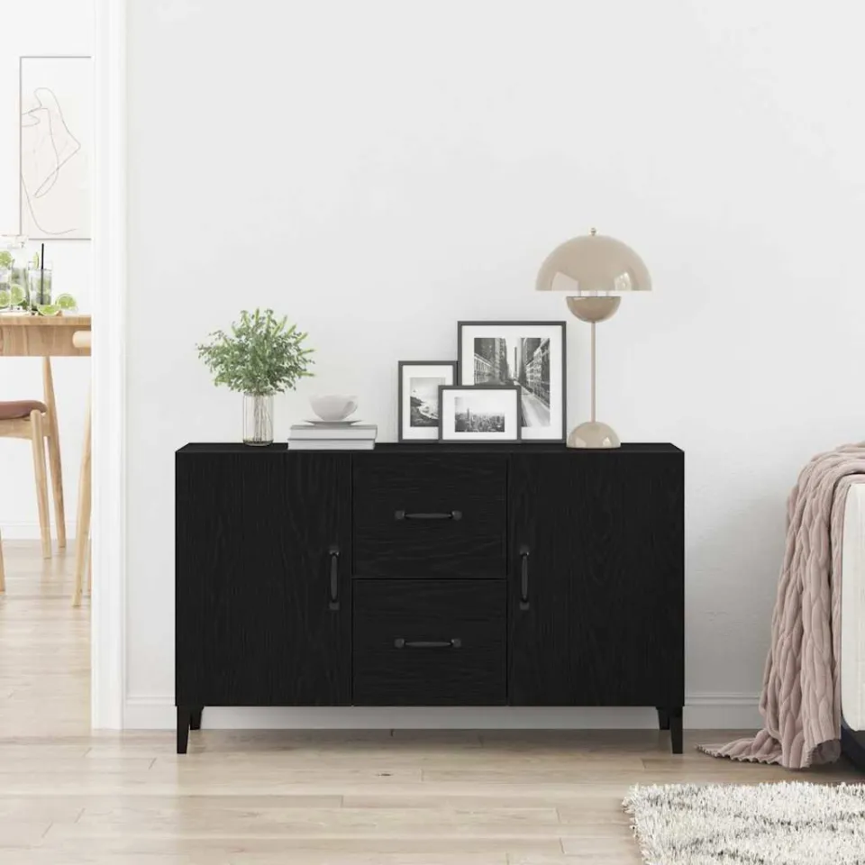 vidaXL Dressoir Zwart Eiken 100 x 36 x 60 cm Bewerkt hout, foto 3