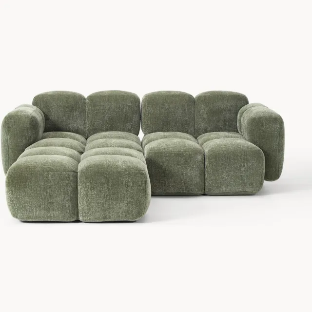 Westwing Collection Modulaire bank Tayla (3-zits) met poef (links/rechts) Groen