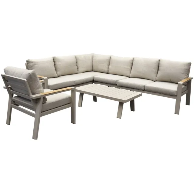 AVH-Collectie Lola hoek loungeset 6-delig aluminium zand latte Taupe, Zand / Latte / Linen