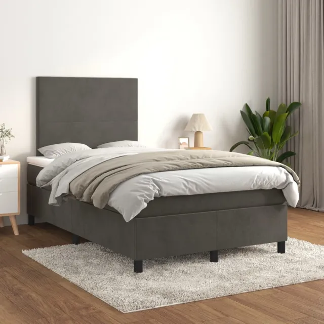 vidaXL Boxspring met matras fluweel donkergrijs 120x200 cm grijs