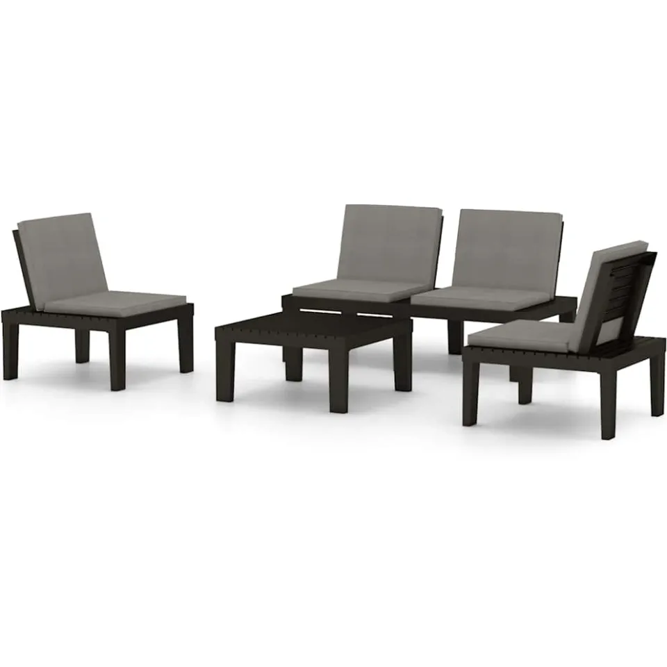 vidaXL 4-delige Loungeset met kussens kunststof grijs
