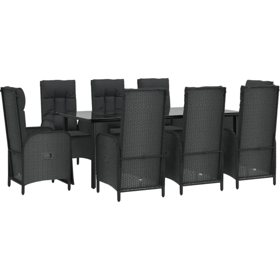 vidaXL 9-delige Tuinset poly rattan zwart