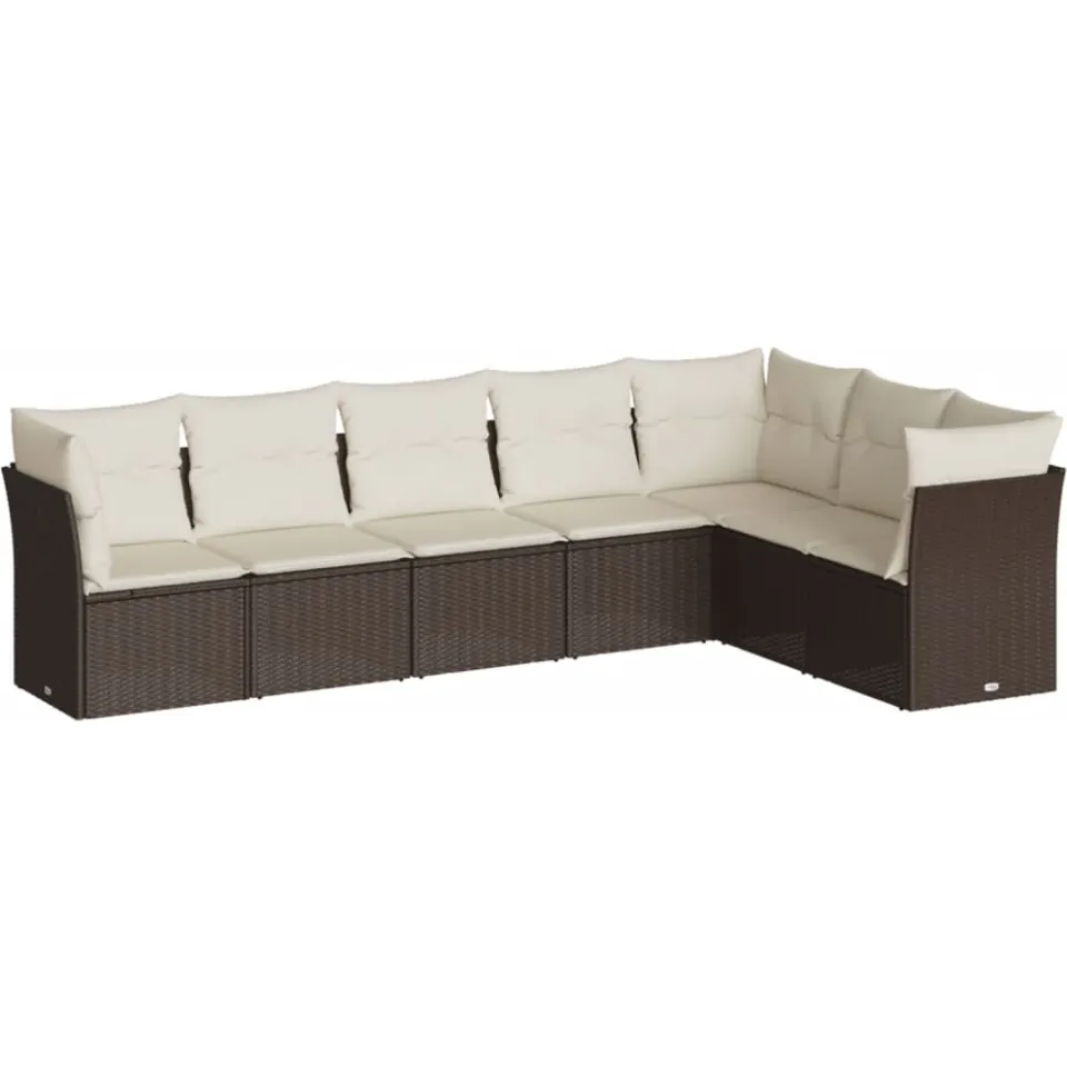 vidaXL 7-delige Loungeset met kussens poly rattan bruin, foto 3