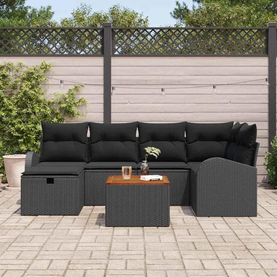 vidaXL Tuinbankenset 7 st Zwart poly rattan, foto 3