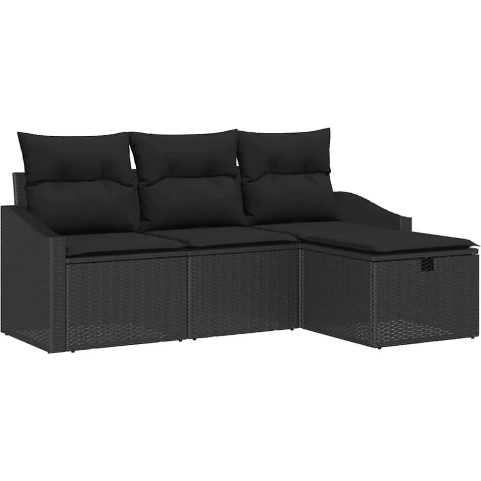 vidaXL Bankstel 4 st poly rattan Zwart