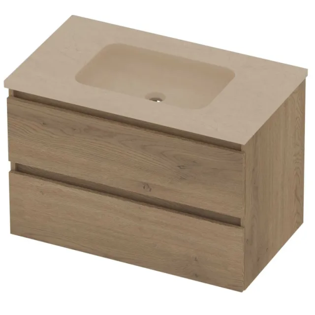 Basic-Line Rocky 46 Badmeubelset Hardsteen Zonder Kraangat 80x46x54 cm Pure Oak Sand Stone Beige