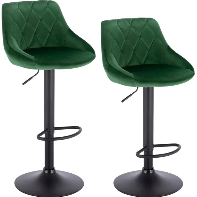 ArtiZo Barkruk set van 2 - keukenstoel - met voetsteun - 360° draaibaar - donker groen fluweel - in hoogte verstelbaar - 38.5x38.5x84-106 cm
