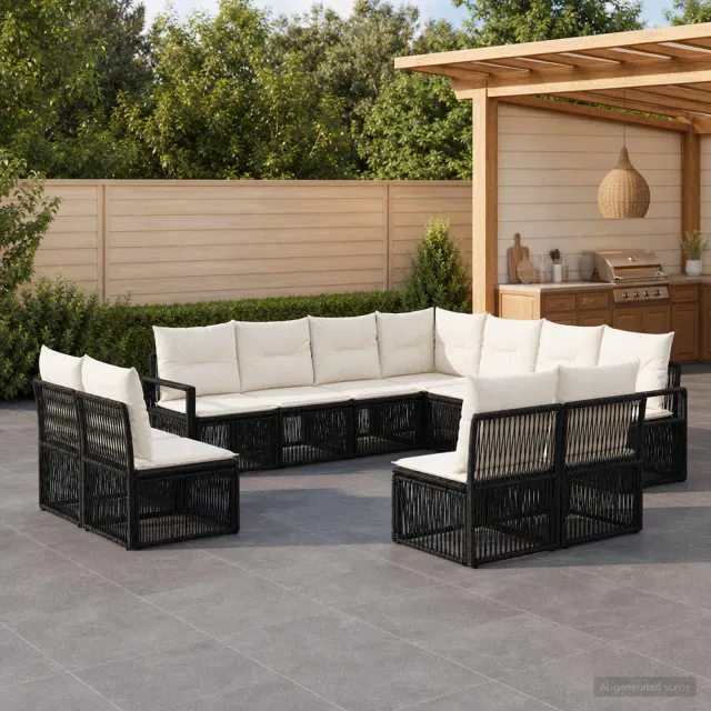 vidaXL Tuinbankenset 11 st 11-zits Zwart poly rattan, foto 2