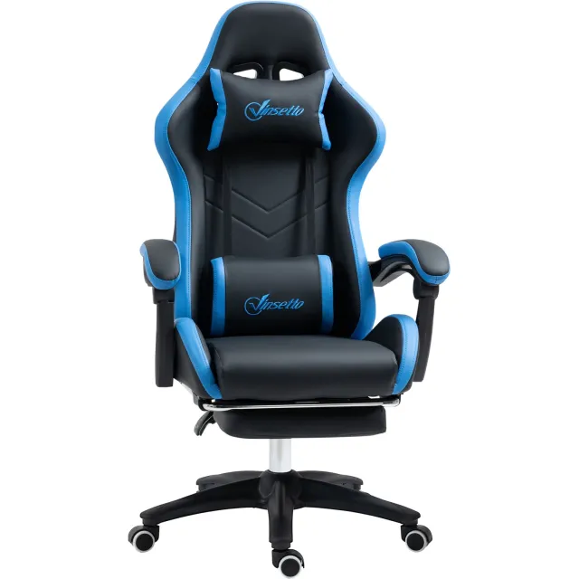 Lunpog Gamestoel - Ergonomische gamestoel met voetsteun - 1 hoofdsteun en 1 lendensteun - Verstelbaar - Blauw + Zwart