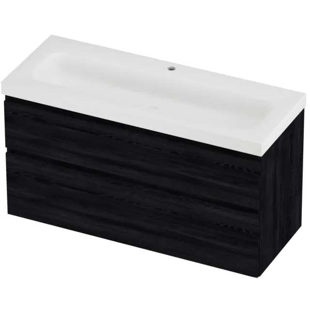 Proline Haga Badmeubelset Polystone Mezza 1 Kraangat Asymmetrisch 120x46x66 cm Mat White Black Oak Eiken