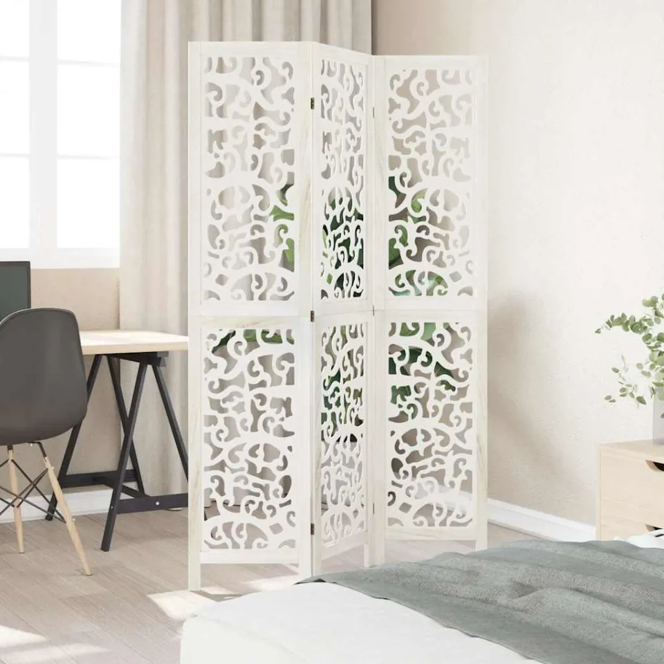 vidaXL Kamerscherm met 3 panelen massief paulowniahout wit, foto 3