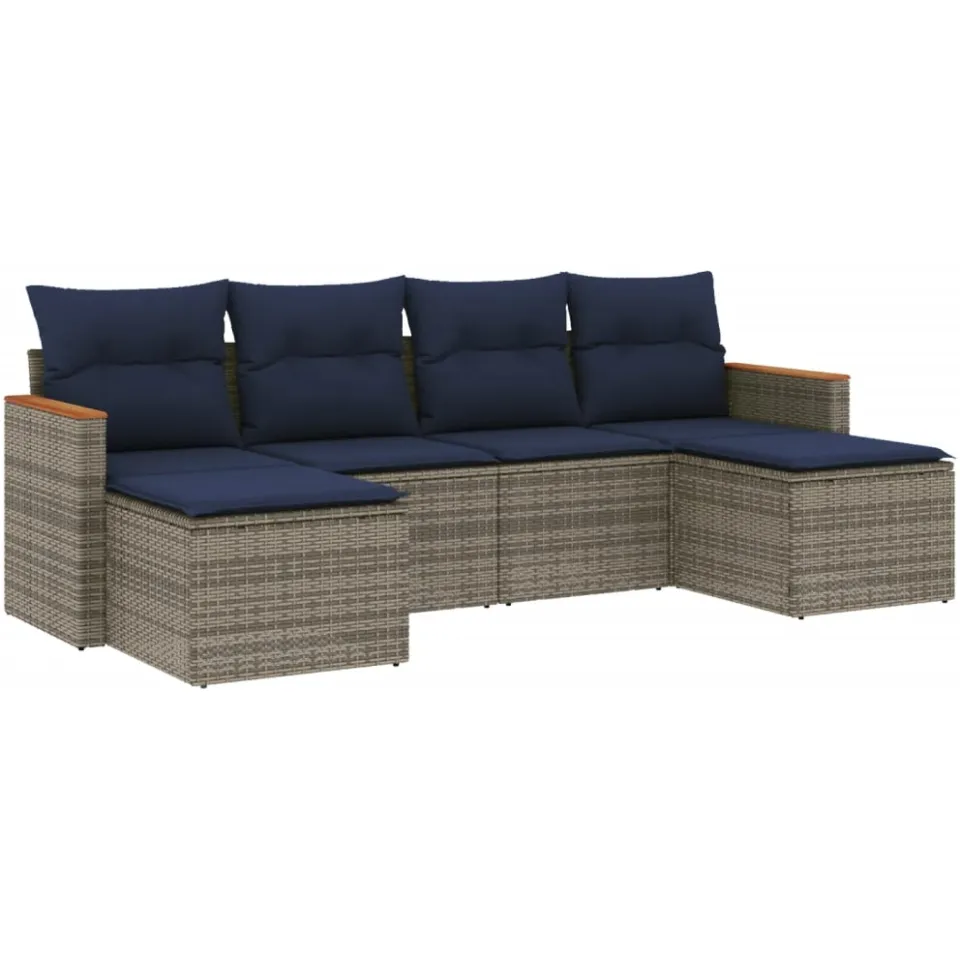 vidaXL 6-delige tuinbankset met kussens, grijs polyrotan, foto 3