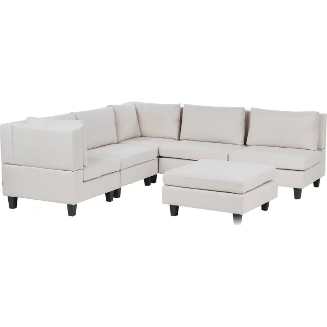Beliani UNSTAD - 5-zitsbank met ottomaan - Lichtbeige - Rechts - Polyester
