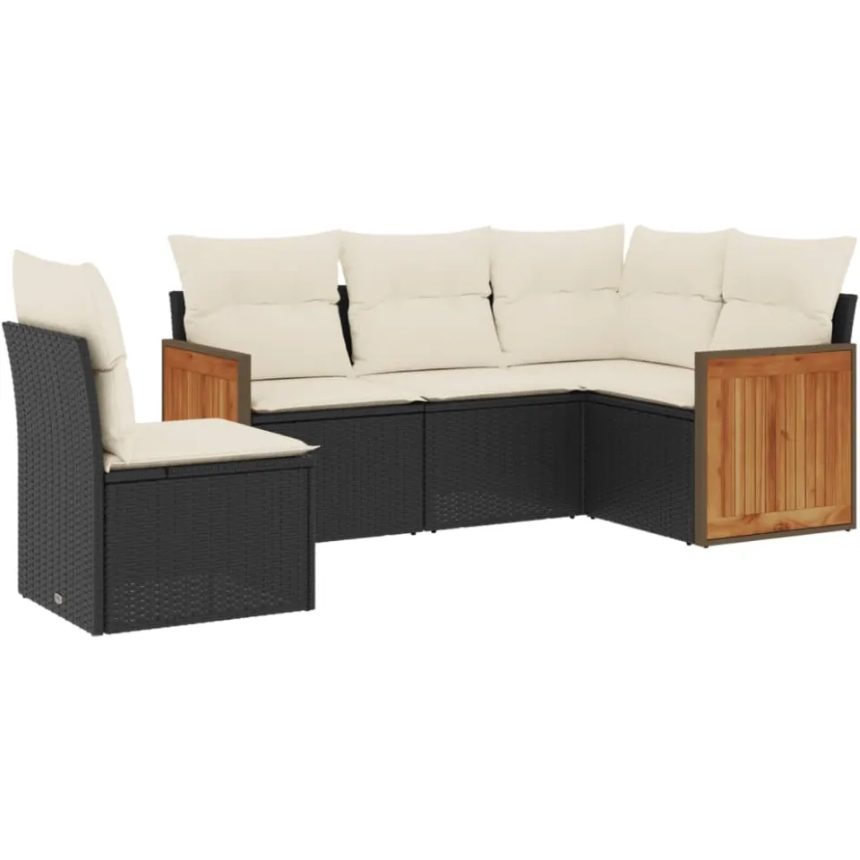 vidaXL 5-delige Loungeset met kussens poly rattan zwart, foto 3