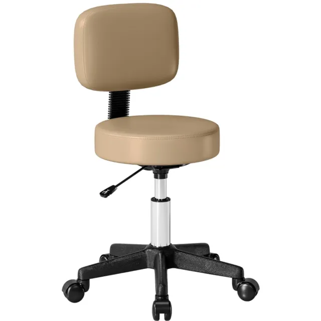 Clruro Rollhocker - 72-84 cm - Draaibare Werkkruk met Rugleuning - Lichtbruin