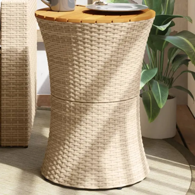 vidaXL Tuinbijzettafel trommelvormig poly rattan en massief hout beige, foto 2