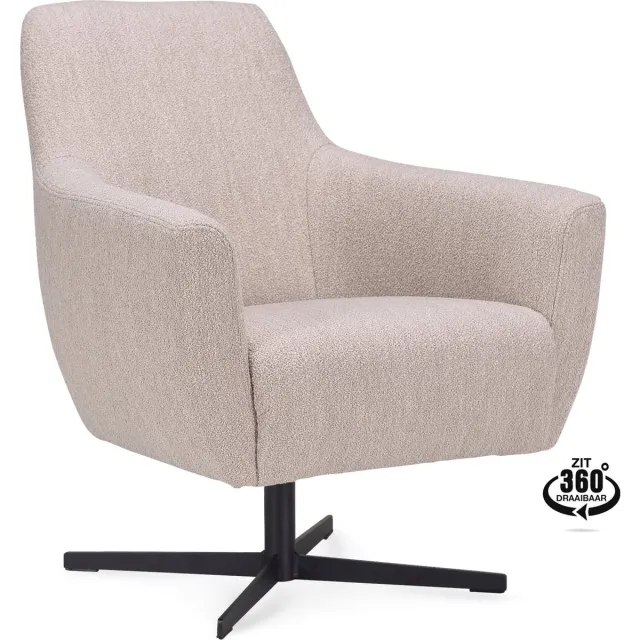 Icon Living Fauteuil Pearl - Stof Alpine Natural - Poot Zwart 360° Draaibaar Wit