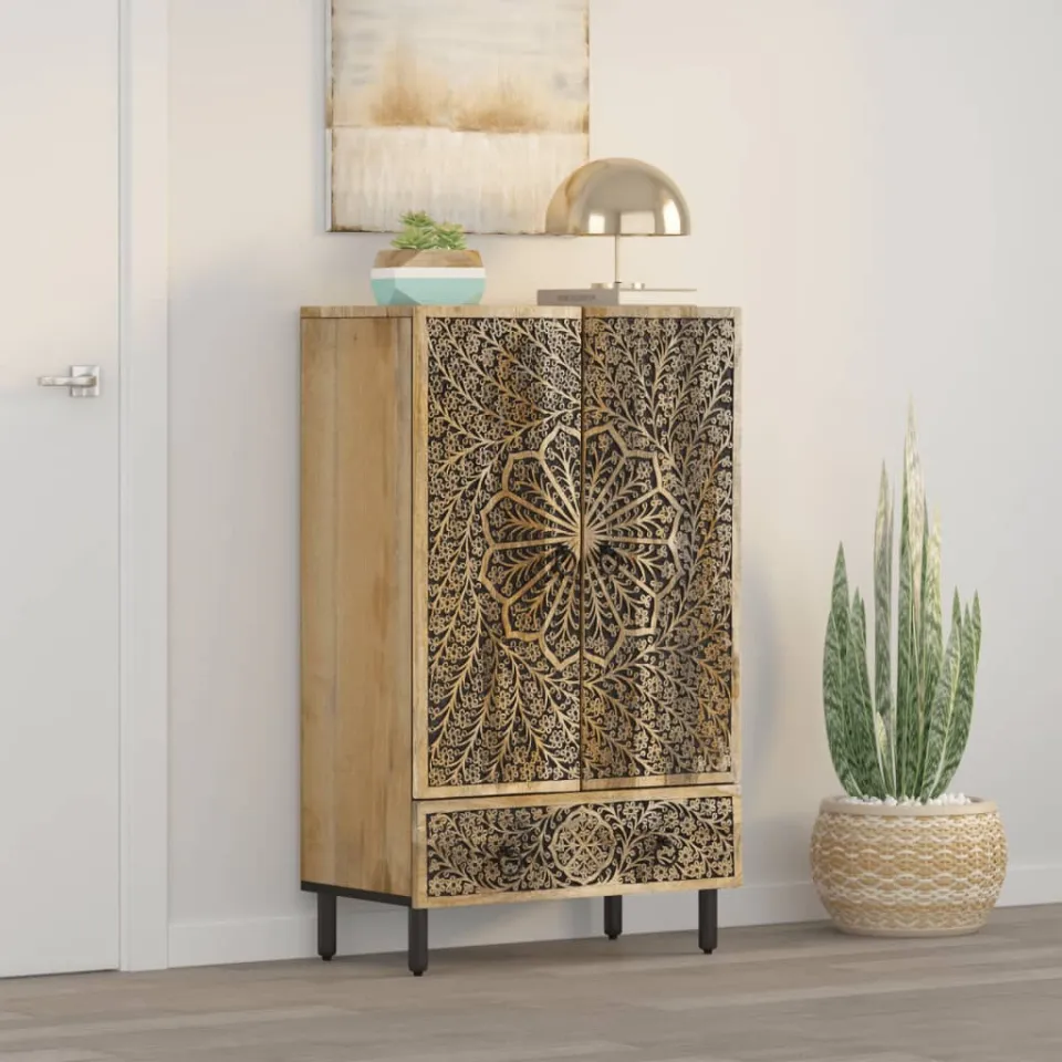 vidaXL Hoge kast 60x33x100 cm massief mangohout bruin, foto 2