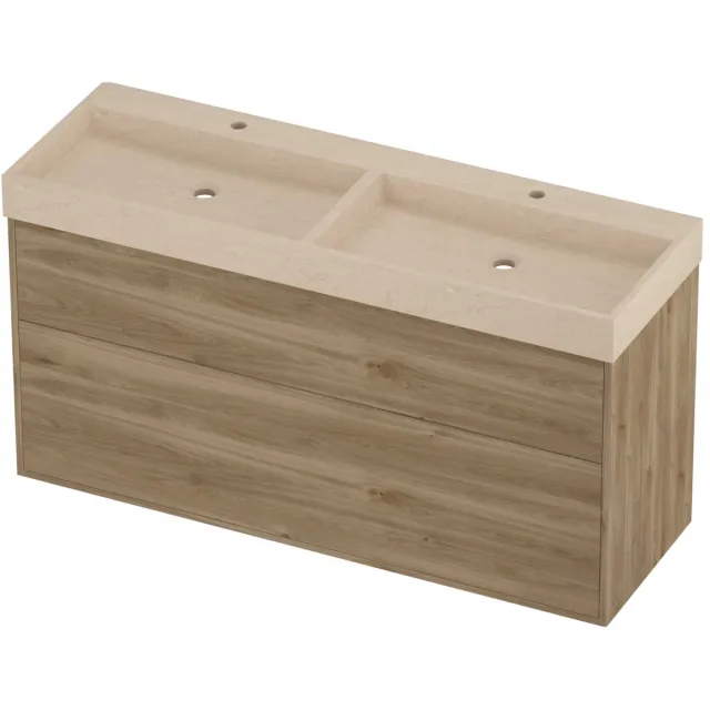 Proline Evoli Badmeubelset Hardsteen Loft 2 Laden 140x46x75 cm Sand Stone Cider Oak Eiken