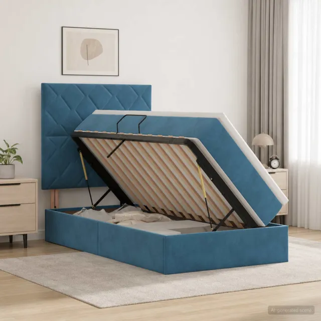 vidaXL LED Opslagbed met Matras Donkerblauw 100 x 200 cm Fluweel