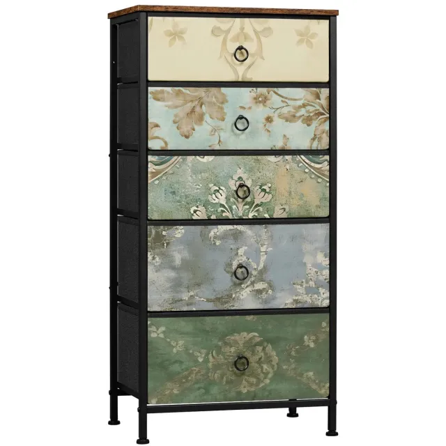 VIEMAE Ladekast - Ladenkastje - Ladekasten - 5 lades - Opbergkast - Opbergkasten - Dressoir - Bloemen - 45.5x95.5x30cm - Groen