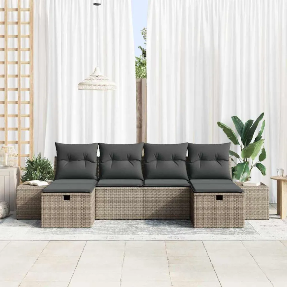 vidaXL Tuin Sofa Set 6 st Grijs poly rattan, foto 3