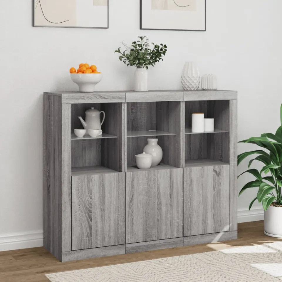 vidaXL Dressoirs met LED-verlichting 3 st bewerkt hout grijs sonoma, foto 4