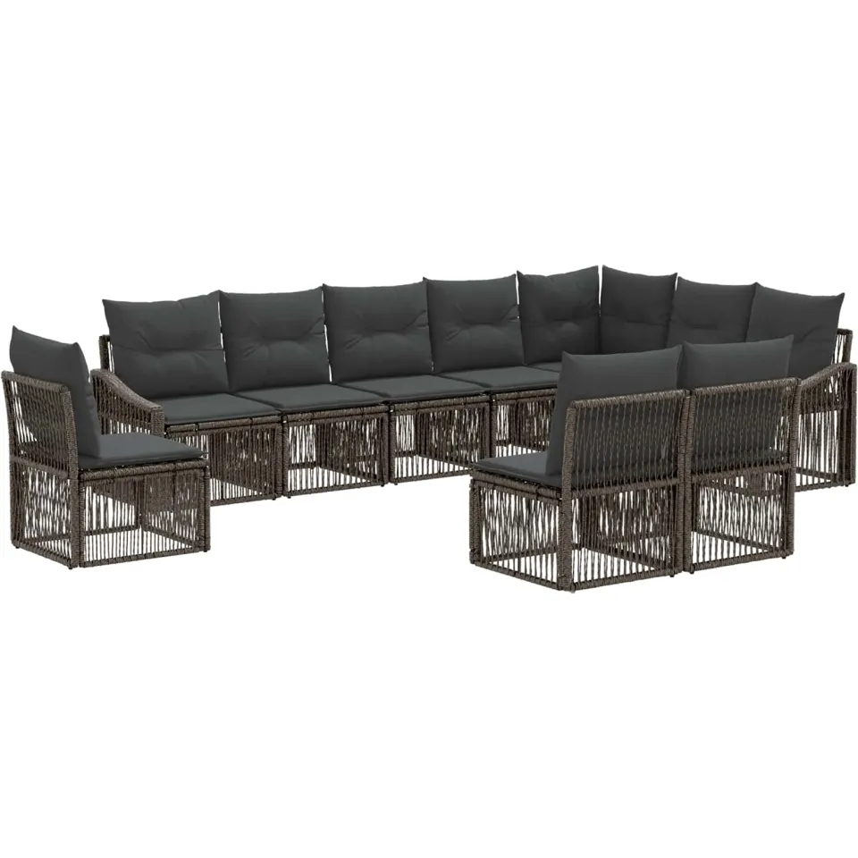 vidaXL Tuinbankenset 10 st 10-zits Grijs poly rattan, foto 3