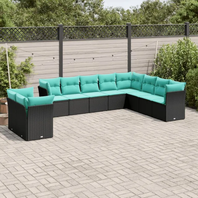 vidaXL 10-delige tuinbankset met kussens van zwart polyrotan, foto 2