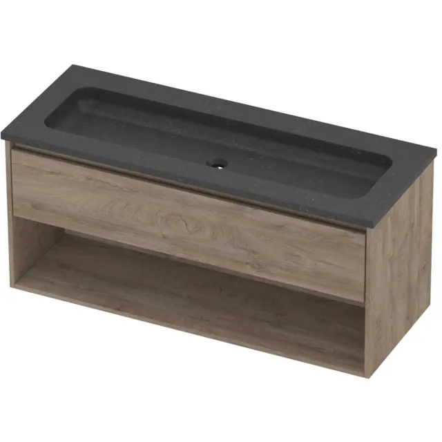 Proline Rollo Badmeubelset Hardsteen Elegant Met Schap 120x46x54 cm Blue Stone Raw Oak Eiken