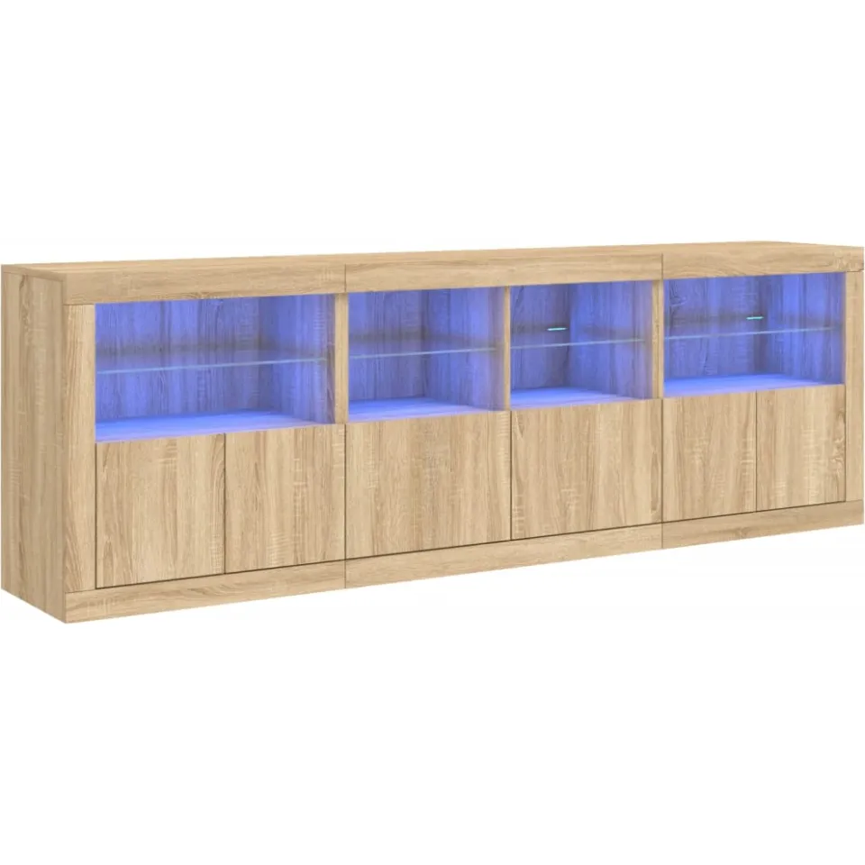 vidaXL Dressoir met LED-verlichting 202x37x67 cm sonoma eikenkleurig, foto 3