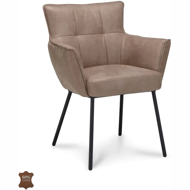 Icon Living Armstoel Nora - Microleder Bull Liver - Leg Black Creme