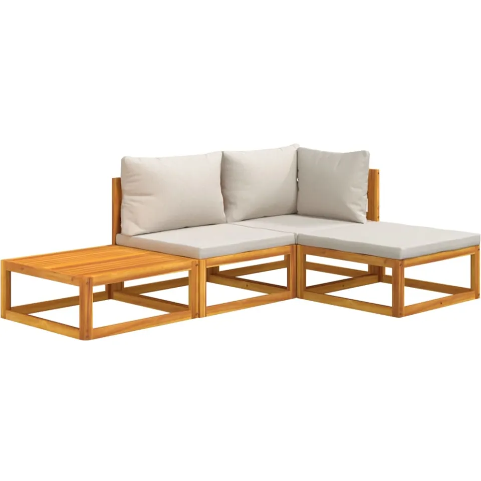 vidaXL 4-delige Loungeset met lichtgrijze kussens massief hout Bruin