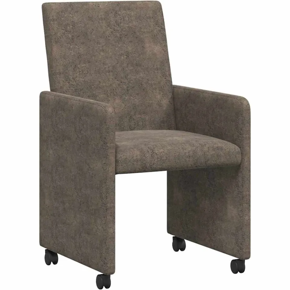 vidaXL Eetkamerstoelen met Wieltjes 2 st Faux suede leer Donkergrijs