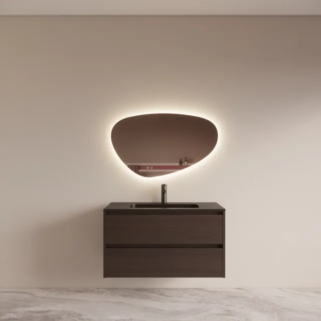 Boss & Wessing Badmeubelset BWS Riga met Asia Wastafel Zwart 100 cm Bruin Eiken