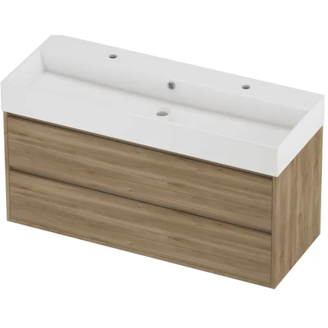 Proline Zara Badmeubelset Porselein Loft 2 Kraangaten Greeploos 120x46x65 cm Glans Wit Cider Oak Eiken